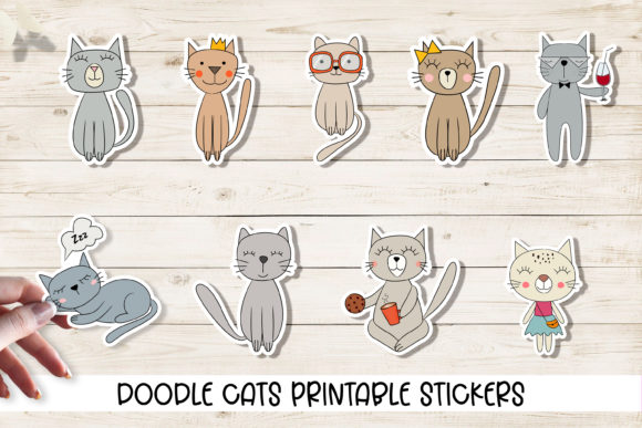 Doodle Cats Printable Cricut Stickers Graphics for Crafts