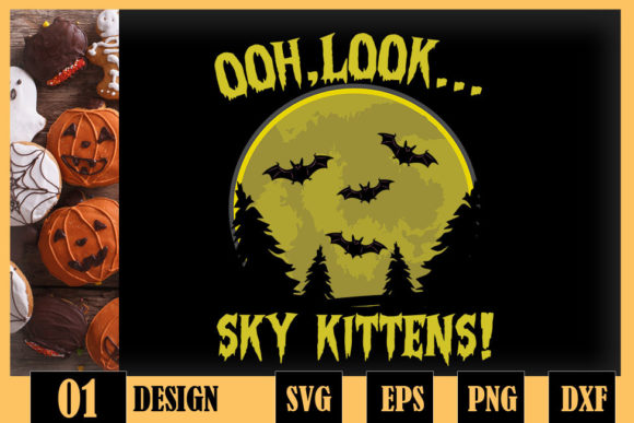 Funny Halloween Bats Sky Kittens Graphics for Crafts